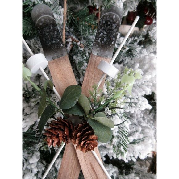 Pier 1 Wood Skiis Glittered Beaded Pinecone Greenery Christmas Ornament - Picture 2 of 3